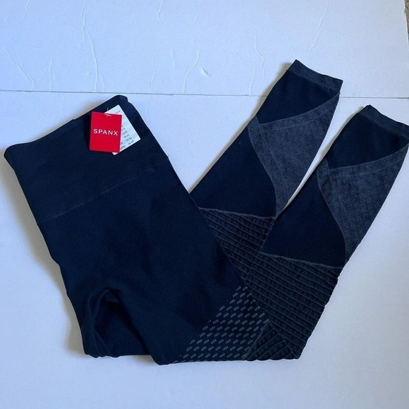 SPANX $88 Seamless Tummy Control Moto Leggings Look at Me Now Indigo Sky Size M - Picture 2 of 9